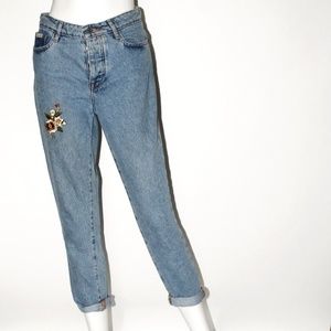 CK Medium Wash Boyfriend Jeans w/ DIY Patch